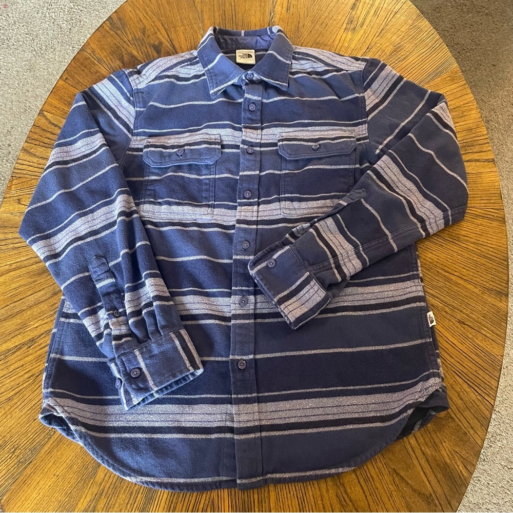 The North Face Navy with Light Gray Striped Button-Down Shirt